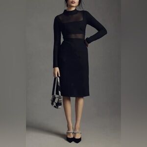 Anthropologie Black Sheath Dress Mock Neck Long Sleeve